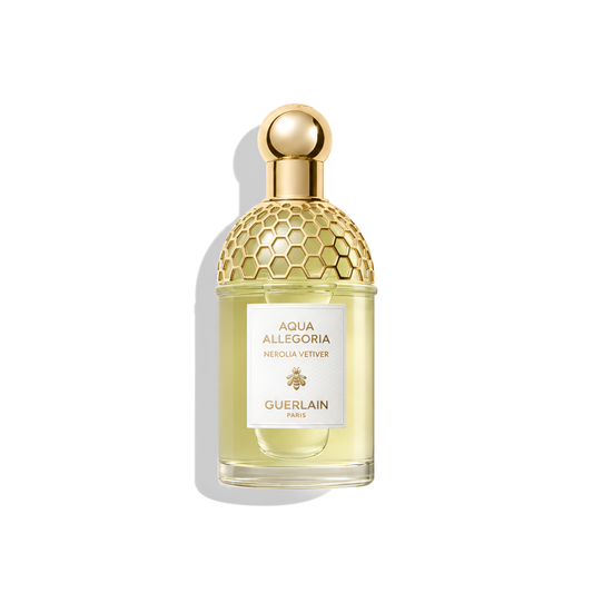 Bottle of Guerlain Nerolia Vetiver Forte EDP fragrance on a white background with soft shadow
