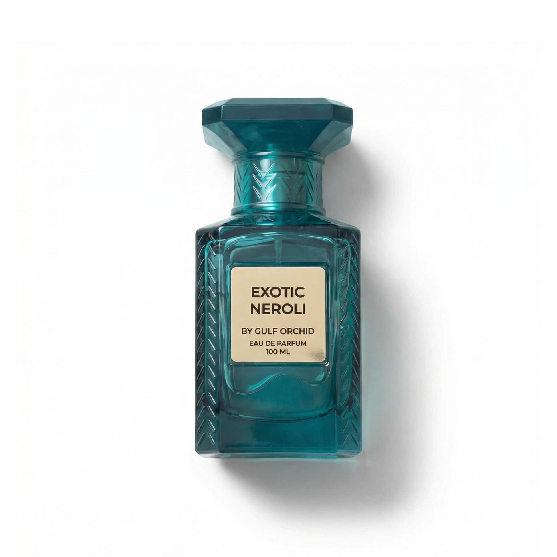 Bottle of Gulf Orchid Exotic neroli EDP fragrance on a white background with soft shadow