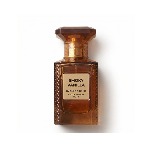 Bottle of Gulf Orchid Smoky vanilla EDP fragrance on a white background with soft shadow
