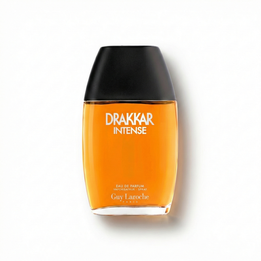 Bottle of Guy Laroche Drakkar Intense EDP fragrance on a white background with soft shadow