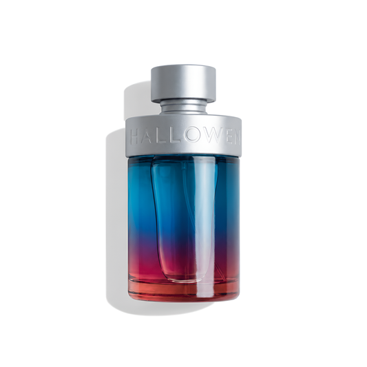 Bottle of Halloween Man Hero EDT fragrance on a white background with soft shadow