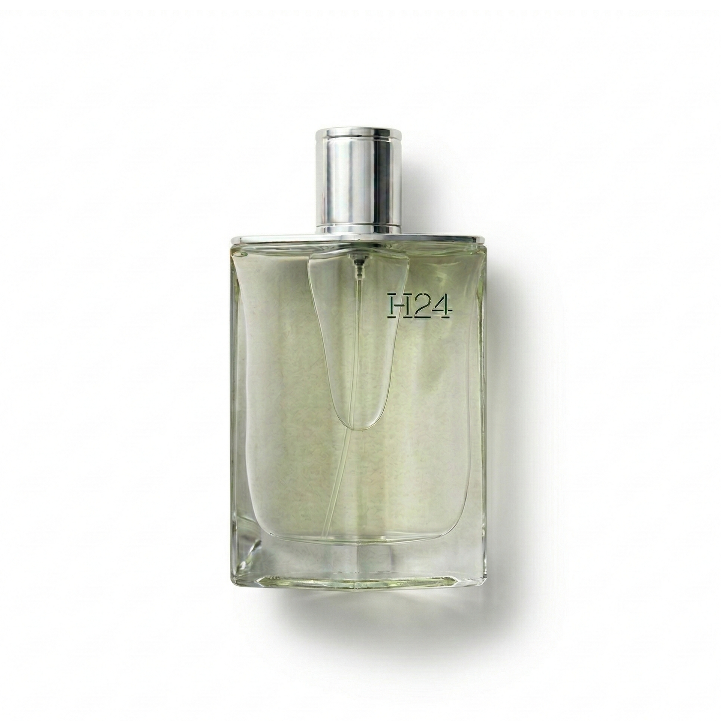 Bottle of Hermes H24 EDT fragrance on a white background with soft shadow