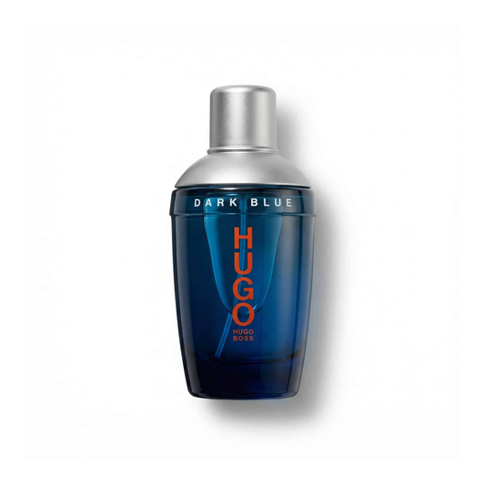 Bottle of Hugo Boss Dark Blue EDT fragrance on a white background with soft shadow