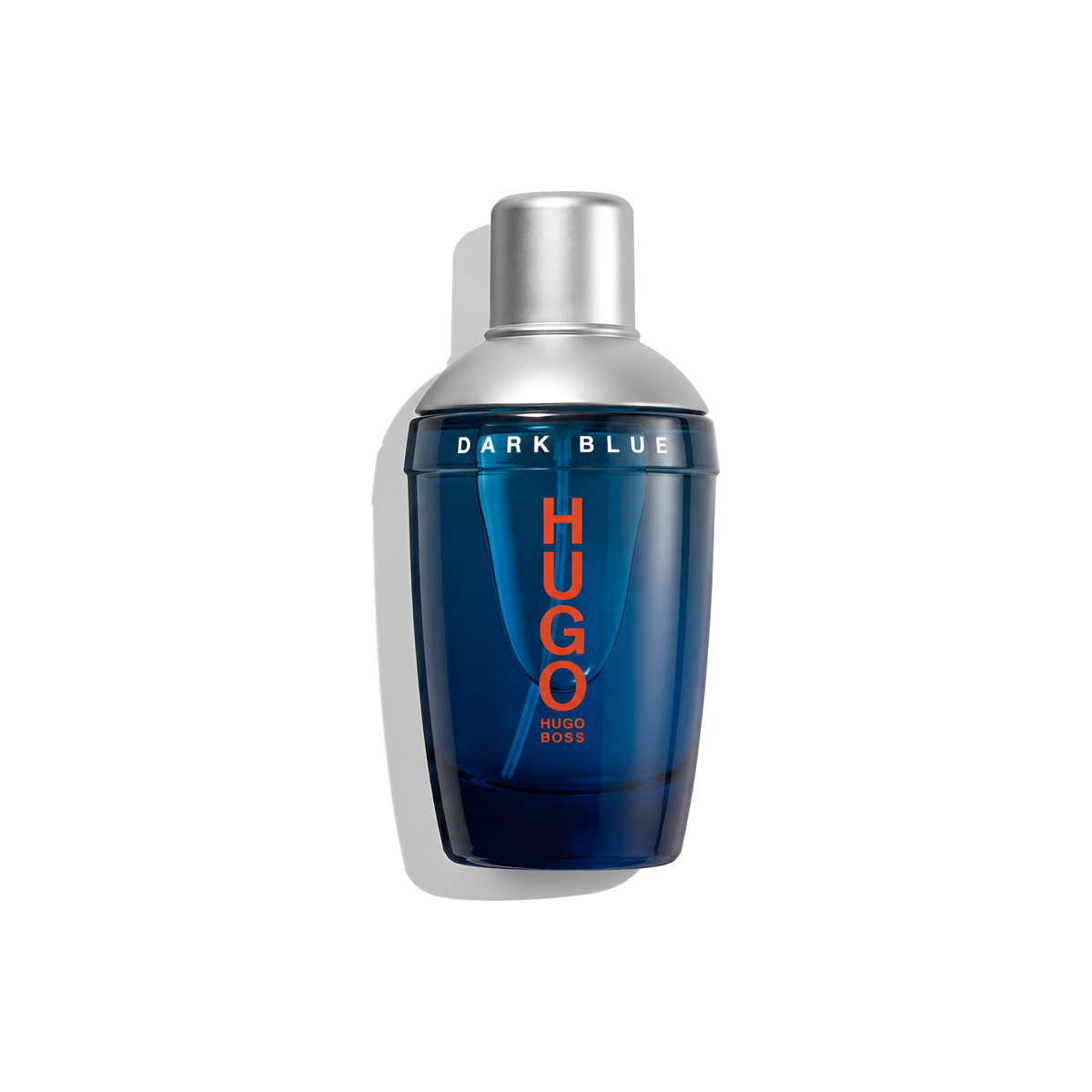 Bottle of Hugo Boss Dark Blue EDT fragrance on a white background with soft shadow
