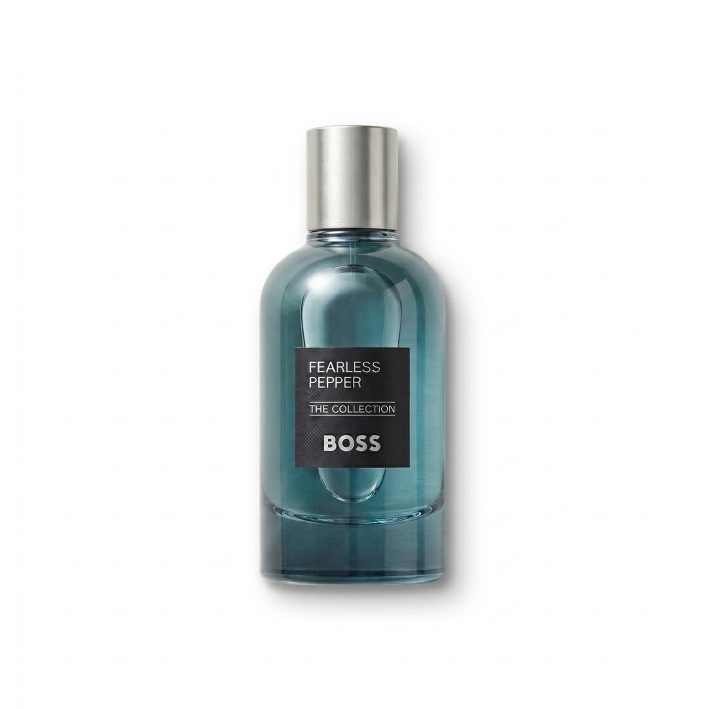 Bottle of Hugo Boss Fearless Pepper EDP fragrance on a white background with soft shadow