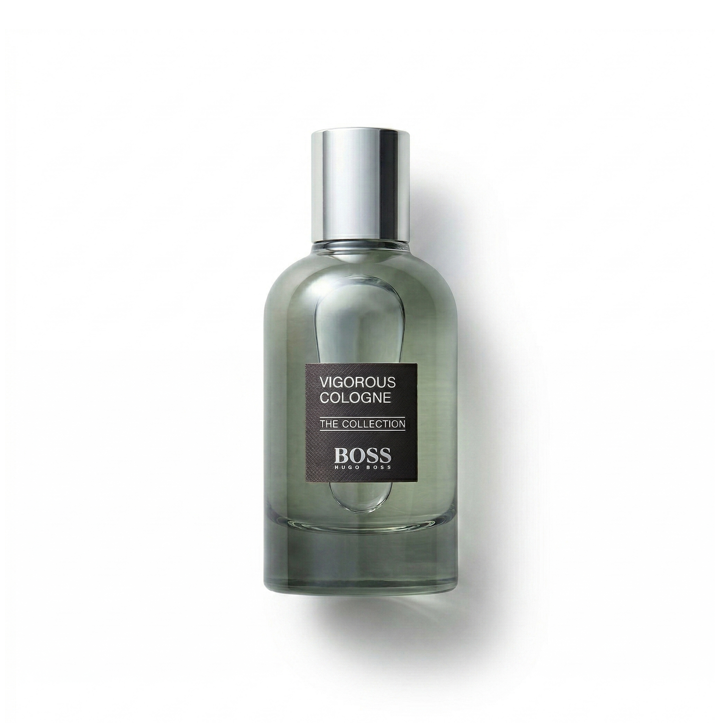 Bottle of Hugo Boss The Collection Vigorous Cologne fragrance on a white background with soft shadow