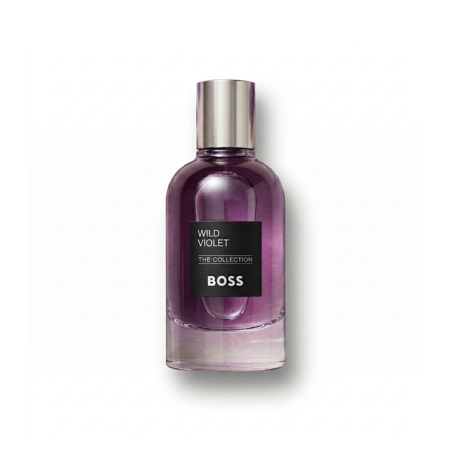 Bottle of Hugo Boss Wild Violet EDP fragrance on a white background with soft shadow