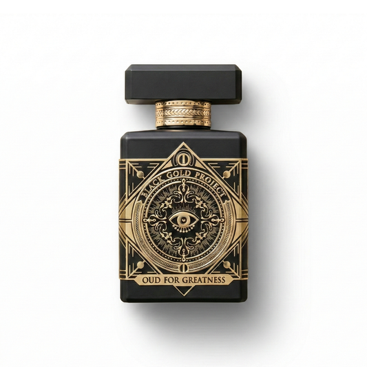 Bottle of Initio Oud for Greatness EDP fragrance on a white background with soft shadow