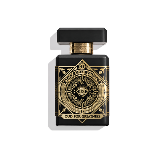 Bottle of Initio Oud for Greatness EDP fragrance on a white background with soft shadow