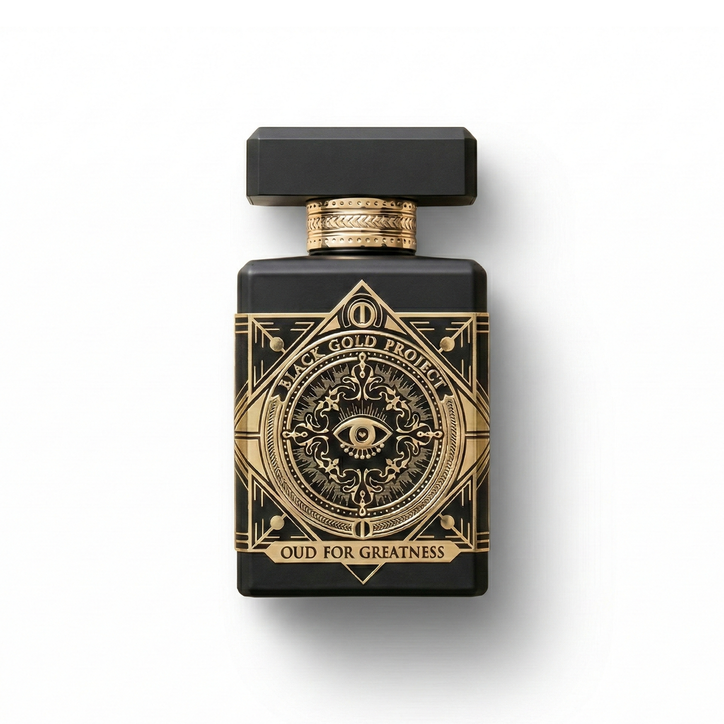 Bottle of Initio Parfums Oud for Greatness EDP fragrance on a white background with soft shadow