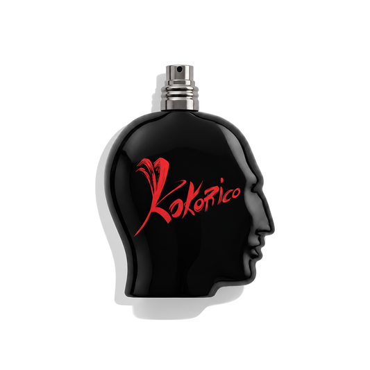 Bottle of JPG Kokorico EDT fragrance on a white background with soft shadow