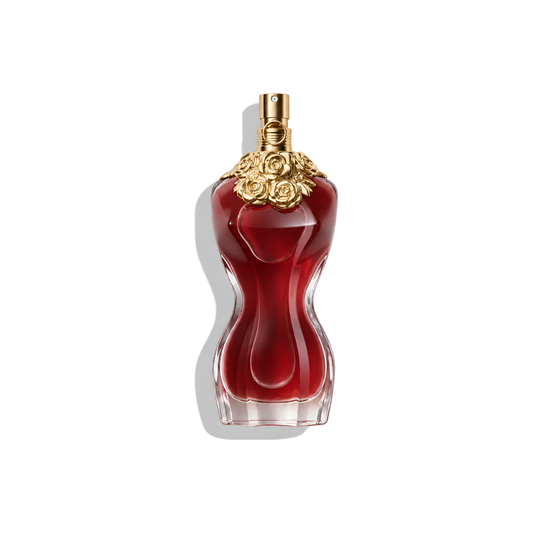 Bottle of JPG La Belle EDP fragrance on a white background with soft shadow