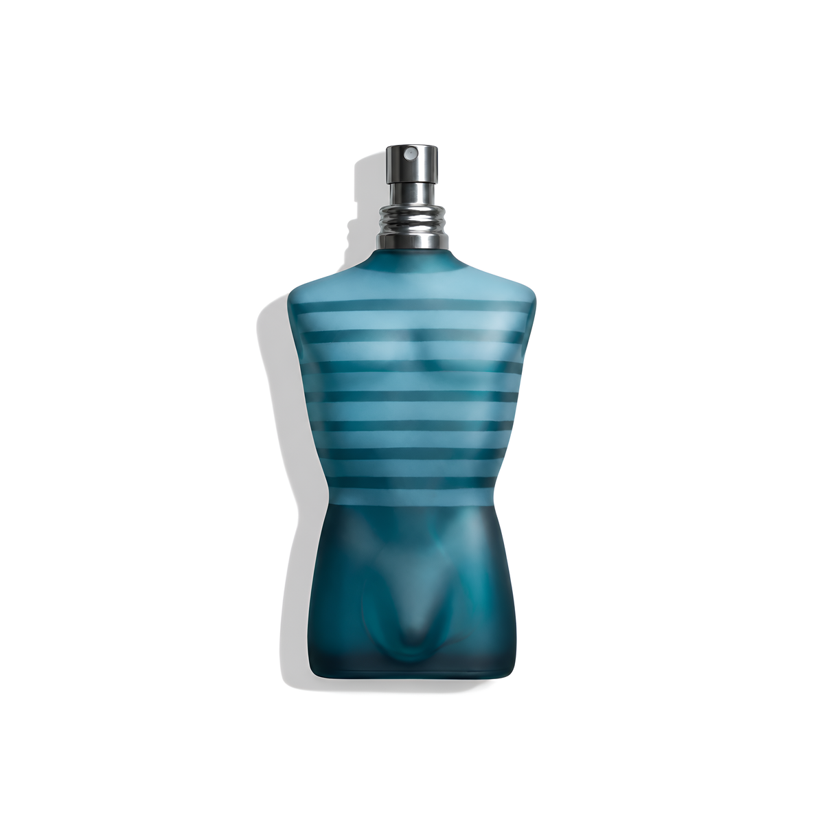 Bottle of JPG Le Male EDT fragrance on a white background with soft shadow