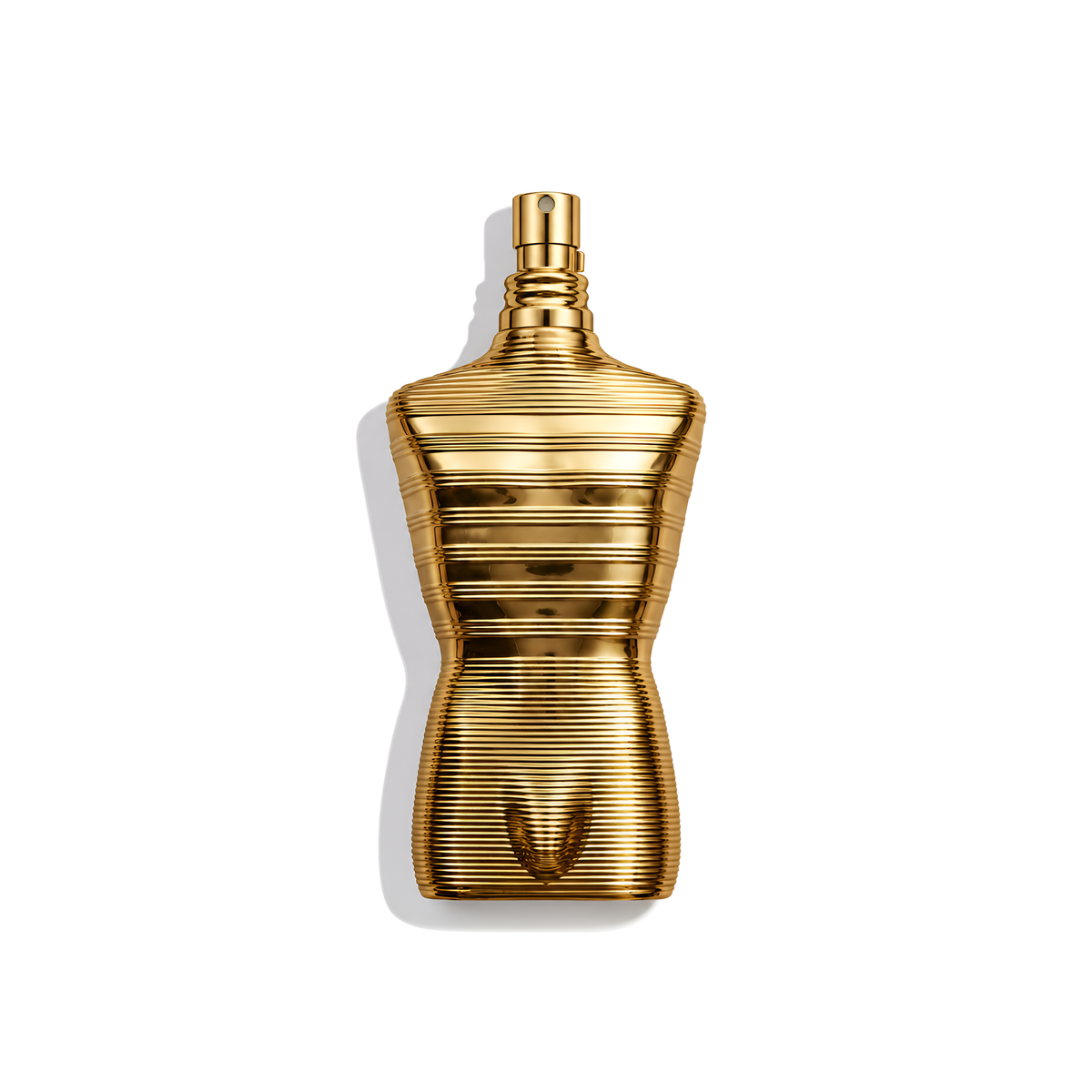 Bottle of JPG Le Male Elixir Absolu fragrance on a white background with soft shadow