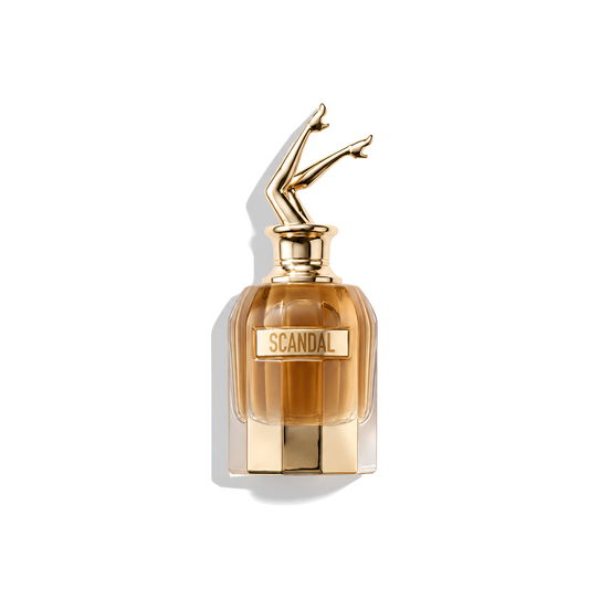 Bottle of JPG Scandal Absolu Women fragrance on a white background with soft shadow