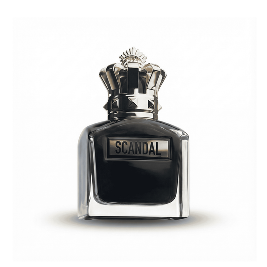Bottle of JPG Scandal Le Parfum fragrance on a white background with soft shadow