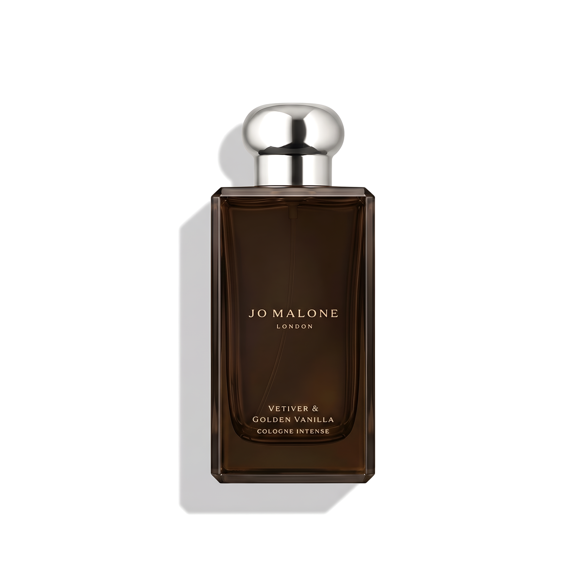 Bottle of Jo Malone Vetiver & Golden Vanilla EDP fragrance on a white background with soft shadow