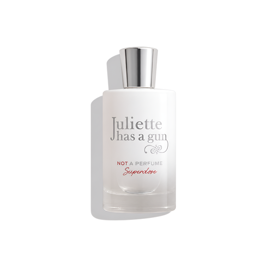 Bottle of Juliette Has A Gun Not A Perfume Superdose EDP fragrance on a white background with soft shadow