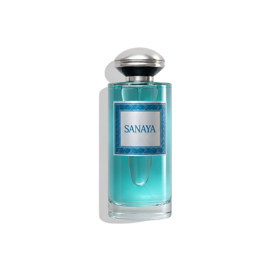 Bottle of Junaid Perfumes Sanaya EDP fragrance on a white background with soft shadow