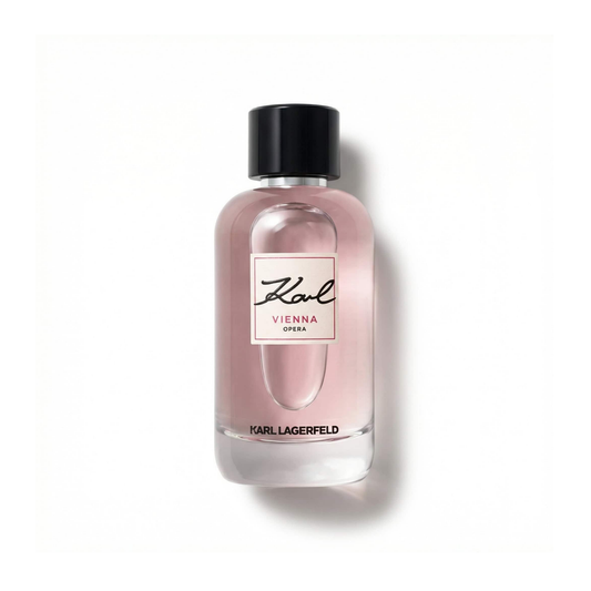 Bottle of Karl Lagerfield Vienna Opera EDT fragrance on a white background with soft shadow
