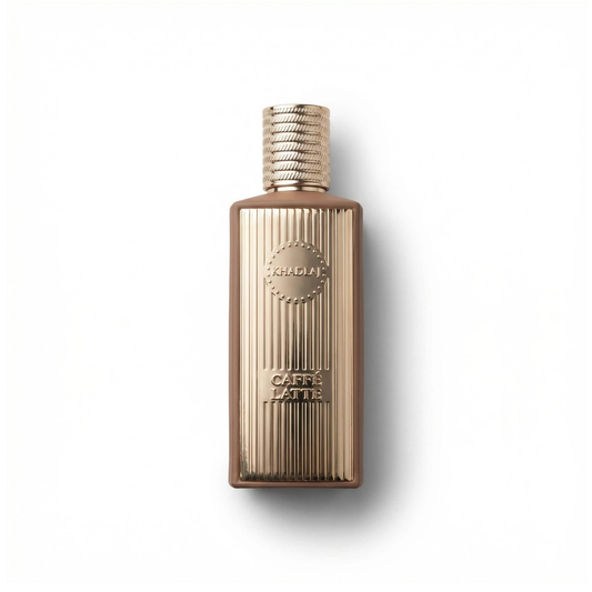 Bottle of Khadlaj Perfumes Caffé Latte EDP fragrance on a white background with soft shadow