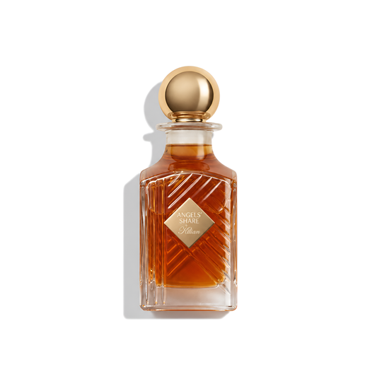 Bottle of Kilian Angels’ Share EDP fragrance on a white background with soft shadow