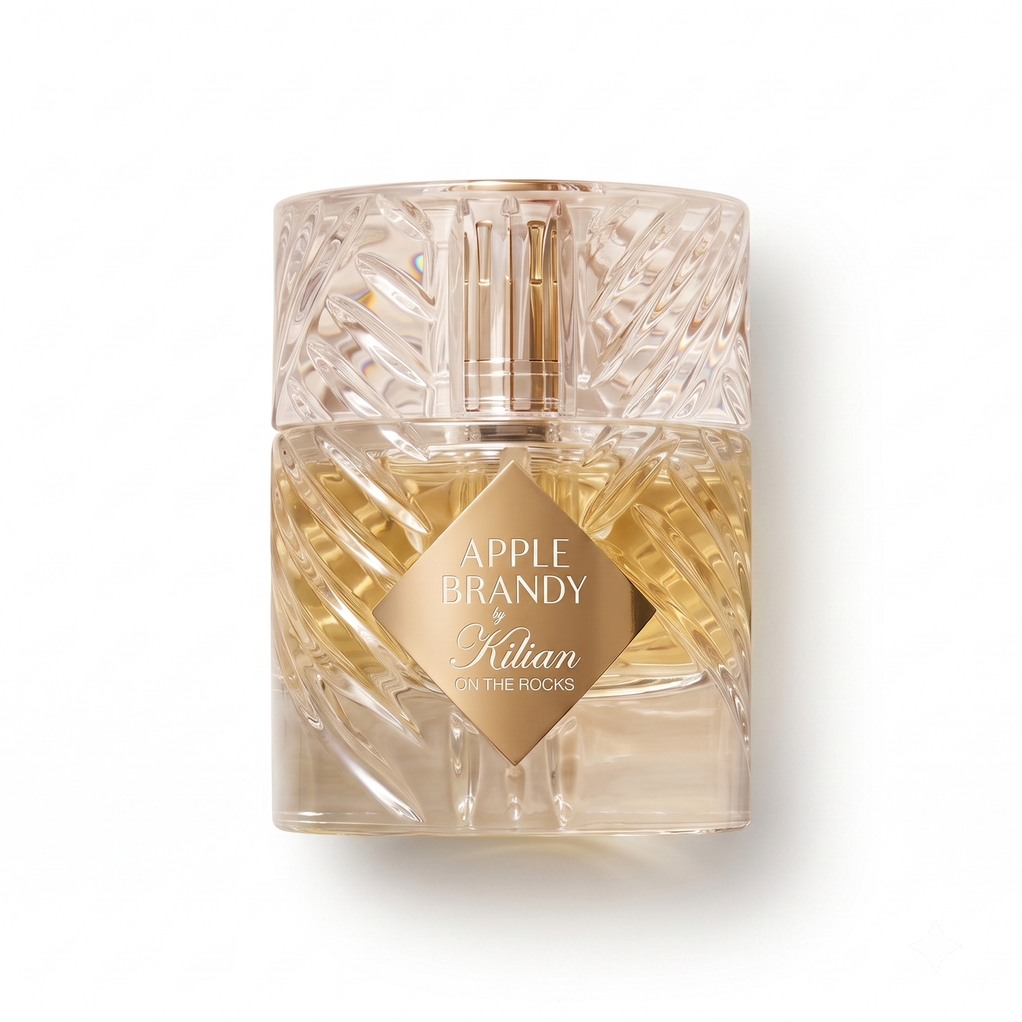 Bottle of Kilian Apple Brandy on the Rocks EDP fragrance on a white background with soft shadow