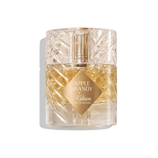 Bottle of Kilian Apple Brandy on the Rocks EDP fragrance on a white background with soft shadow