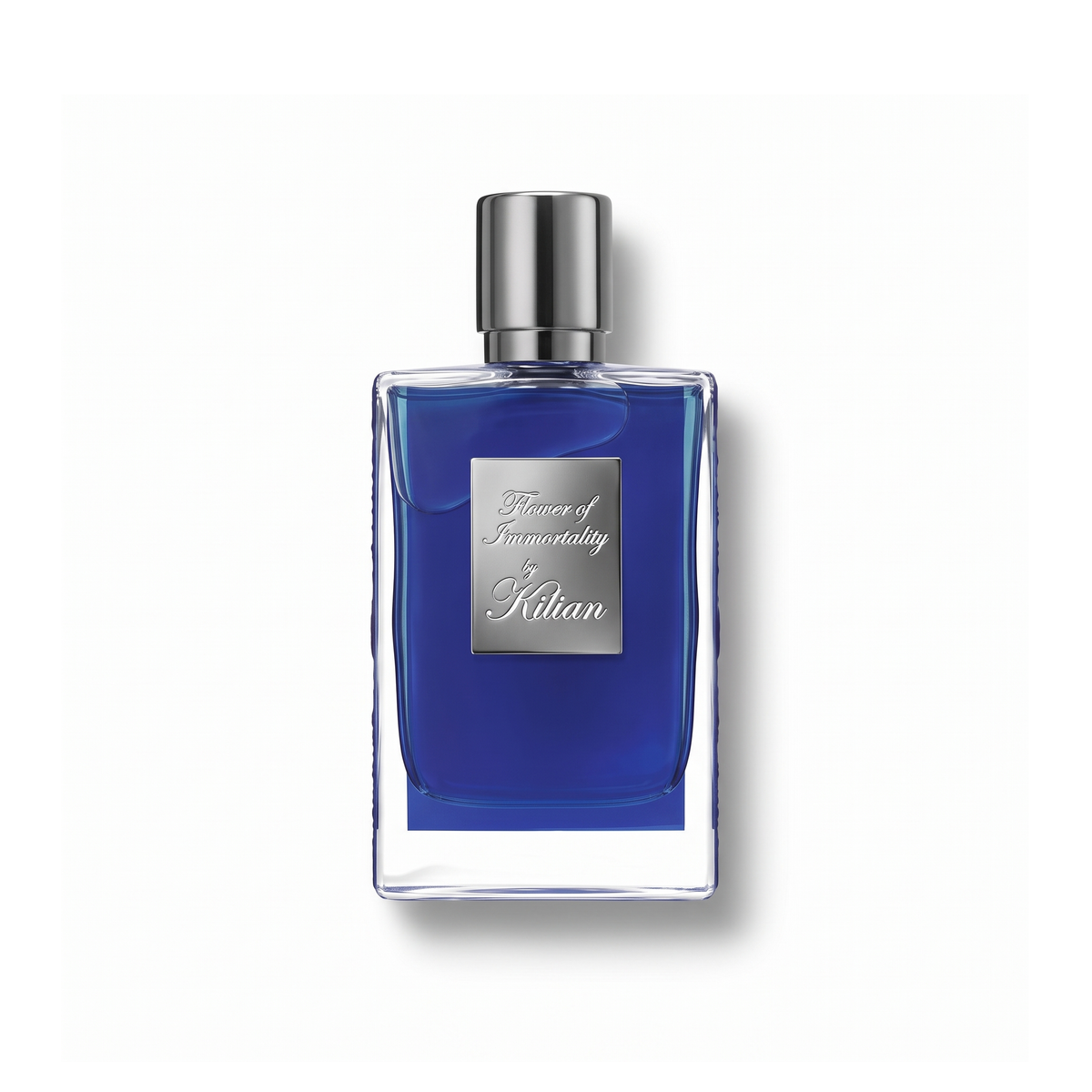 Bottle of Kilian Flower of Immortality EDP fragrance on a white background with soft shadow