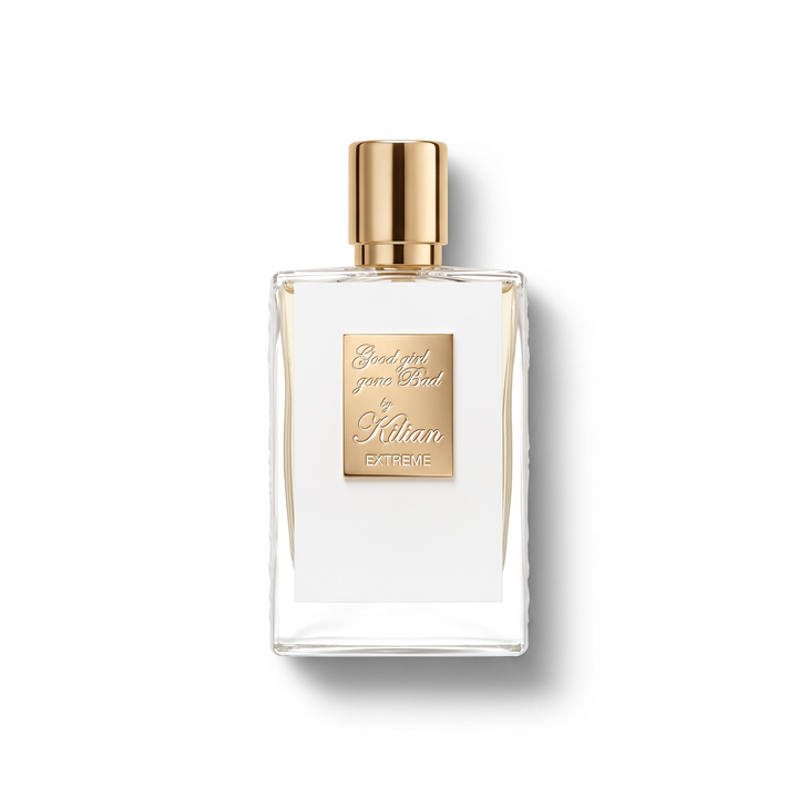 Bottle of Kilian Good Girl Gone Bad Extreme EDP fragrance on a white background with soft shadow