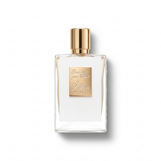 Bottle of Kilian Good Girl Gone Bad Extreme EDP fragrance on a white background with soft shadow