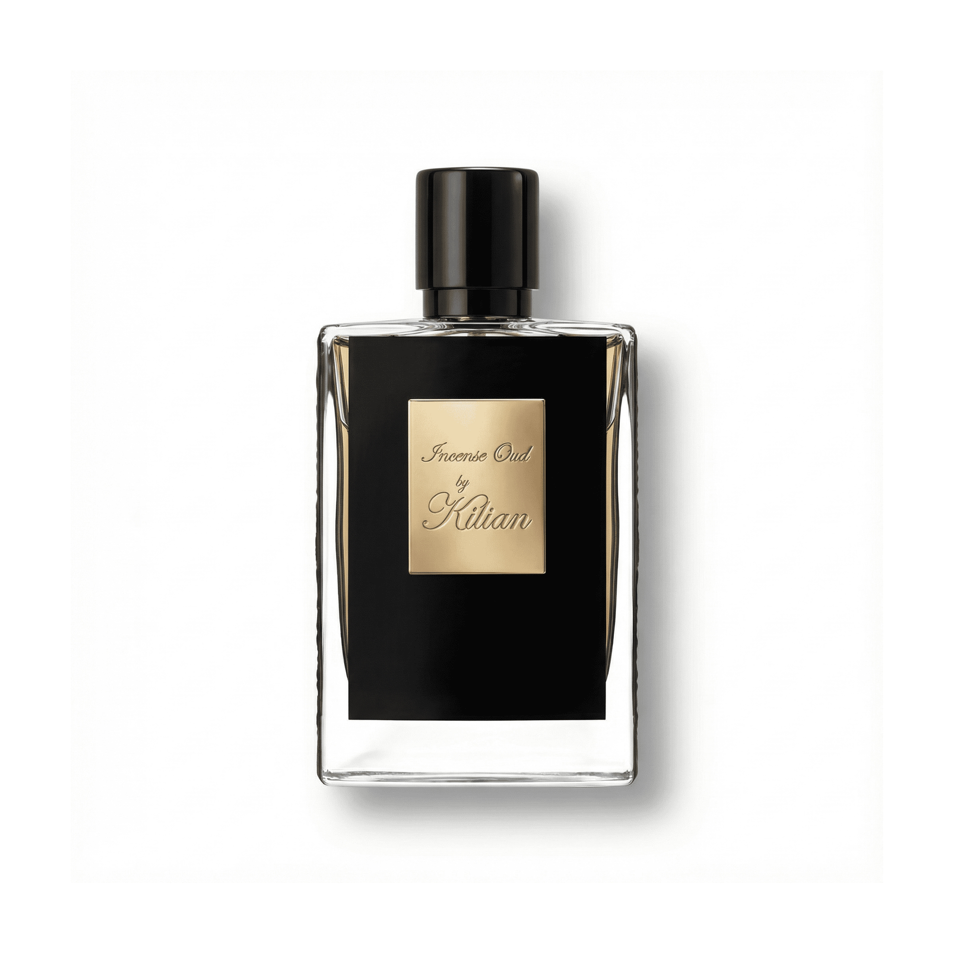 Bottle of Kilian Incense Oud (Batch 2012) EDP fragrance on a white background with soft shadow