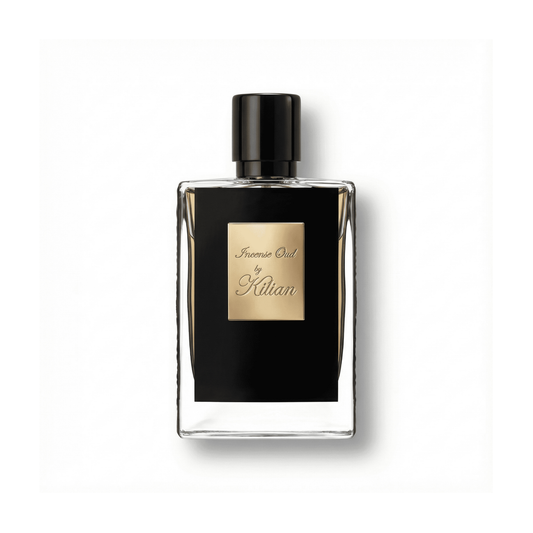 Bottle of Kilian Incense Oud (Batch 2012) EDP fragrance on a white background with soft shadow