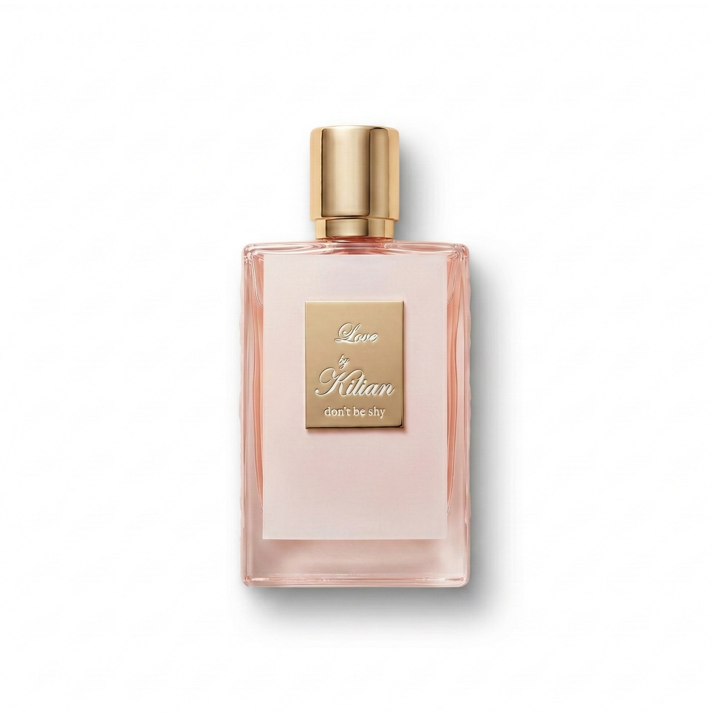 Bottle of Kilian Love, don’t be shy EDP fragrance on a white background with soft shadow