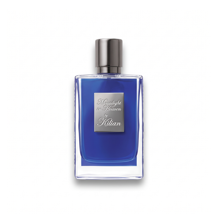 Bottle of Kilian Moonlight in Heaven EDP fragrance on a white background with soft shadow
