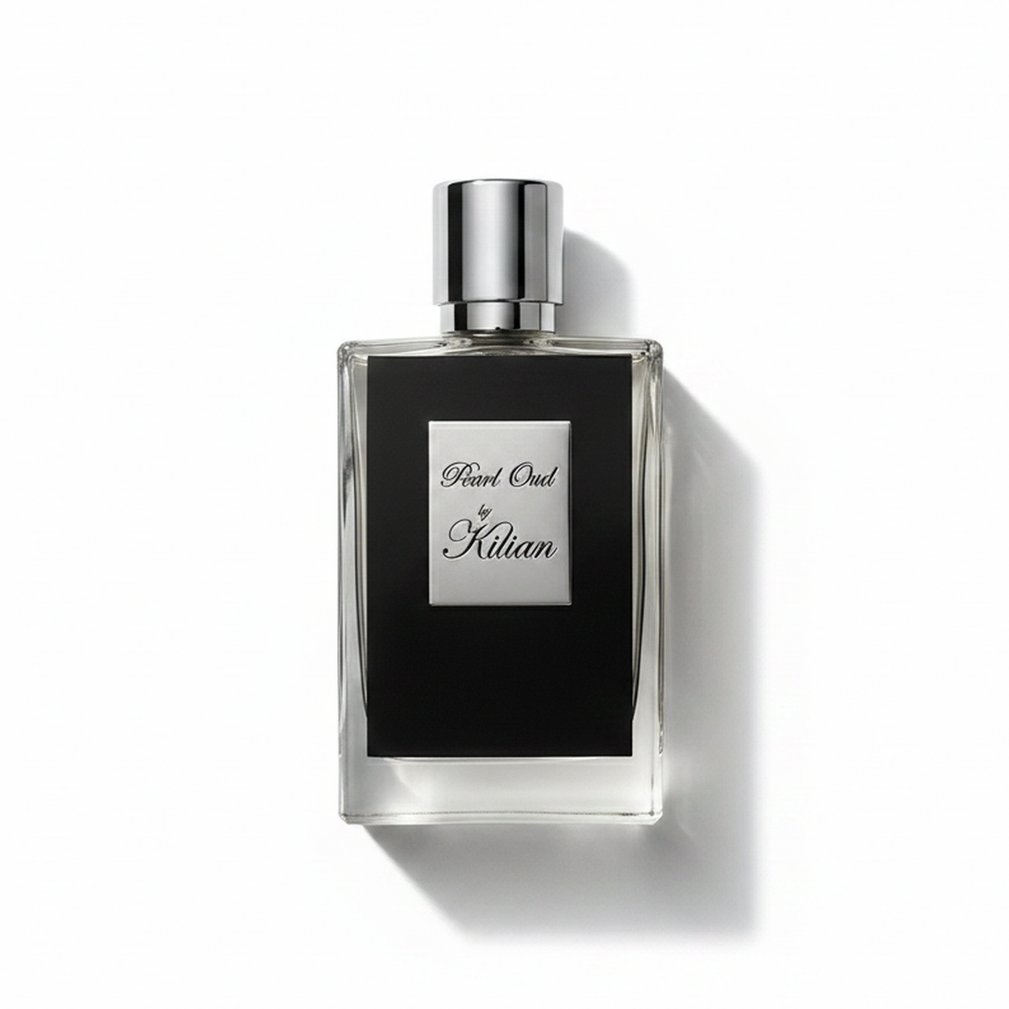 Bottle of Kilian Pearl Oud EDP fragrance on a white background with soft shadow