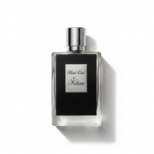 Bottle of Kilian Pearl Oud EDP fragrance on a white background with soft shadow