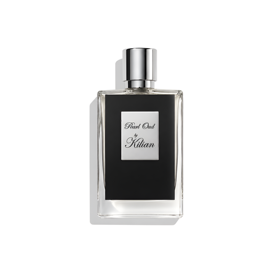 Bottle of Kilian Pearl Oud EDP fragrance on a white background with soft shadow