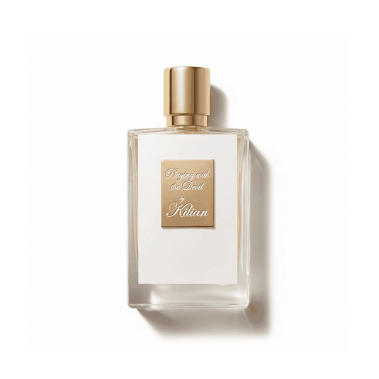 Bottle of Kilian Playing With The Devil (Batch 2019) EDP fragrance on a white background with soft shadow
