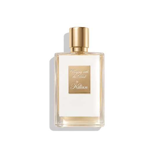 Bottle of Kilian Playing With The Devil (Batch 2019) EDP fragrance on a white background with soft shadow