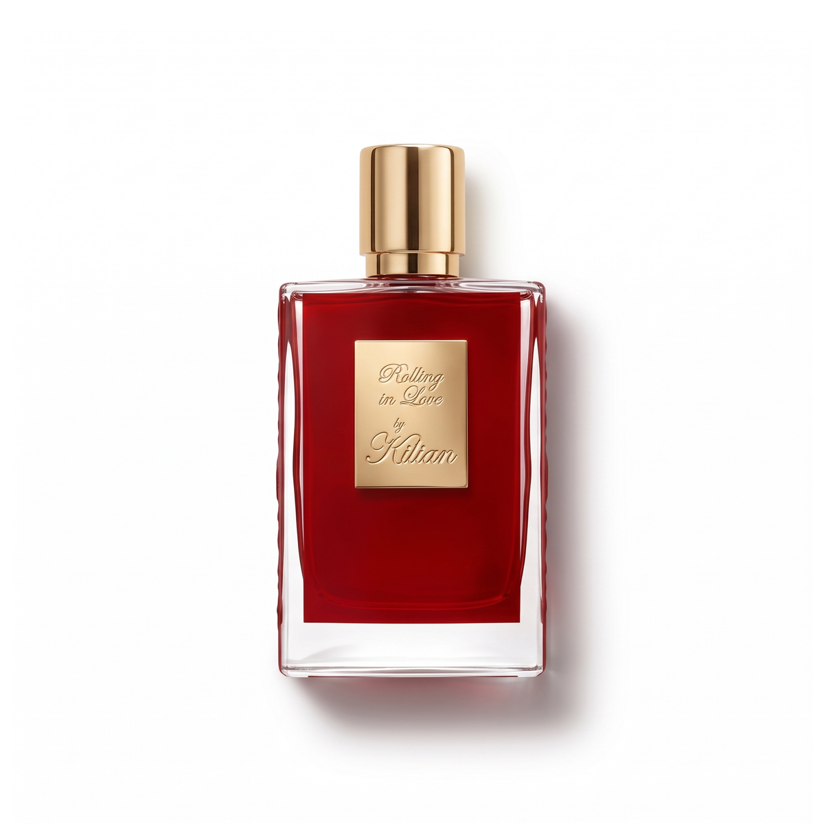 Bottle of Kilian Rolling in Love EDP fragrance on a white background with soft shadow