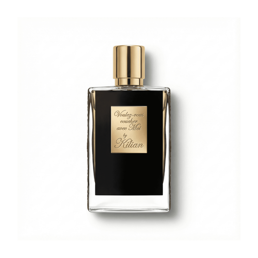 Bottle of Kilian Voulez-vous Coucher Avec Moi (Batch 2019) EDP fragrance on a white background with soft shadow