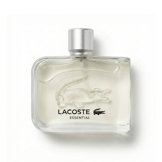 Bottle of Lacoste Lacoste Essential EDT fragrance on a white background with soft shadow