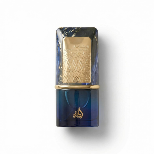 Bottle of Lattafa Al Nashama Caprice EDP fragrance on a white background with soft shadow