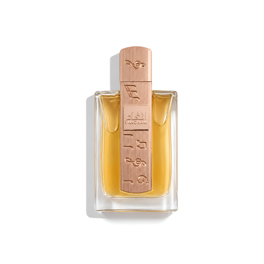 Bottle of Lattafa Angham EDP fragrance on a white background with soft shadow