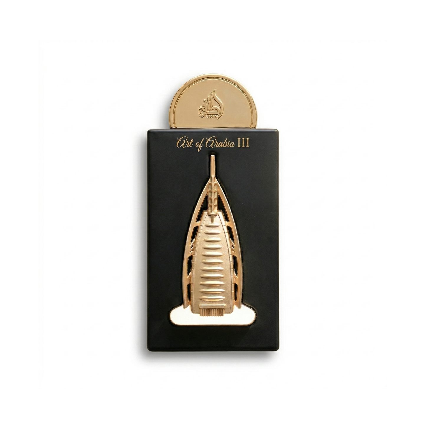 Bottle of Lattafa Art Of Arabia III EDP fragrance on a white background with soft shadow