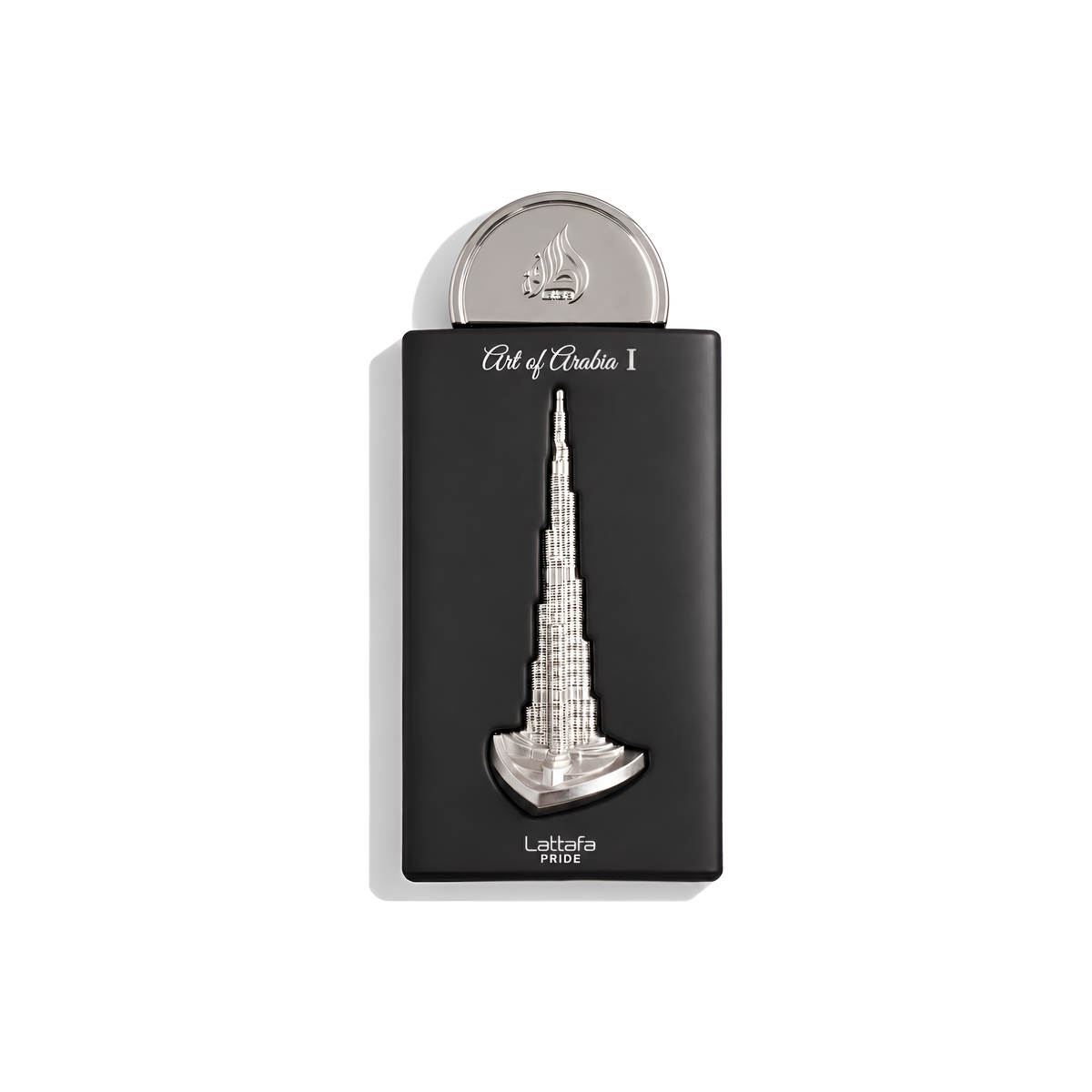 Bottle of Lattafa Art of Arabia I EDP fragrance on a white background with soft shadow