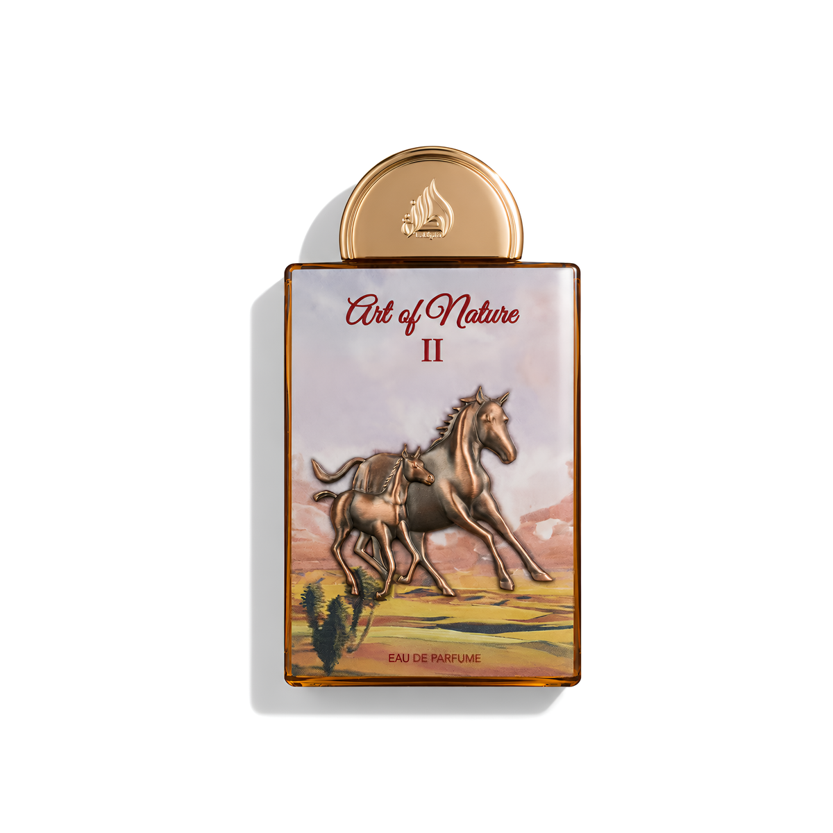 Bottle of Lattafa Art of Nature II EDP fragrance on a white background with soft shadow