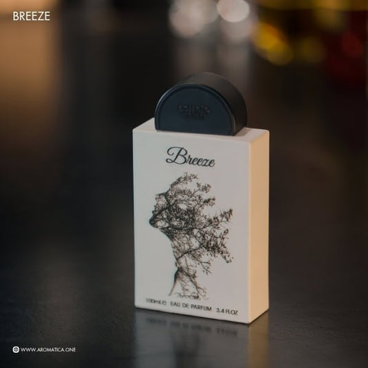 Bottle of Lattafa Breeze EDP fragrance on a white background with soft shadow