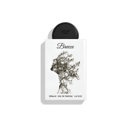 Bottle of Lattafa Breeze EDP fragrance on a white background with soft shadow